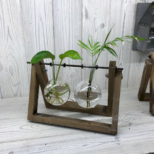 Hydroponic Pots - Wooden Frame Double Vase