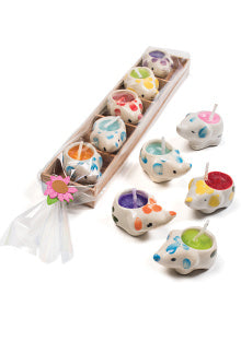 Tray of 5 hand-painted ceramic elephant candles