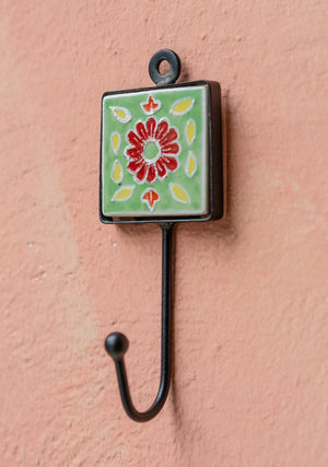 Shyla Hand-painted Tile Ceramic Hook - Choice of 4 colours