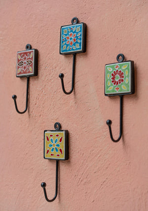Shyla Hand-painted Tile Ceramic Hook - Choice of 4 colours