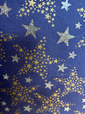 Luxurious Recycled Rag Wrapping Paper - Navy glitter starburst