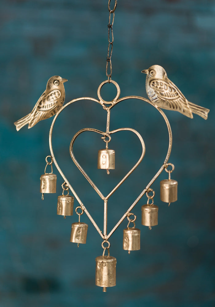 Heart Windchime with Birds and Bells