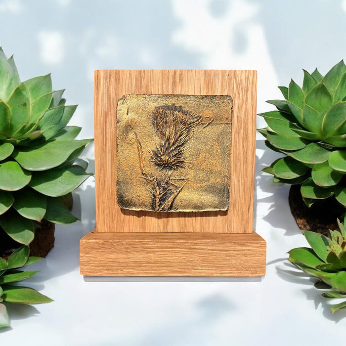 Hand-cast Real Thistle Plaque on Solid Oak (Small) - Choice of 3 finishes