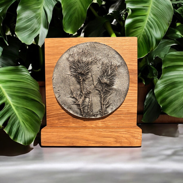 Hand-cast Real Thistle Plaque on Solid Oak (Medium) - Choice of 3 finishes