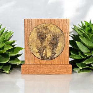 Hand-cast Real Thistle Plaque on Solid Oak (Medium) - Choice of 3 finishes