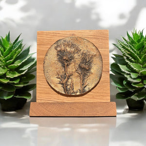 Hand-cast Real Thistle Plaque on Solid Oak (Medium) - Choice of 3 finishes