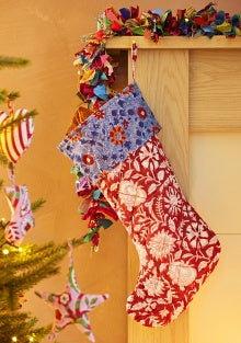 Akya Floral Block Print Christmas Stocking