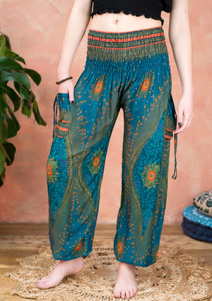 Peacock Print Harem Pants - Choice of 4 colours