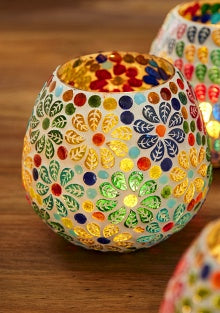 Keya Multi-coloured Recycled Glass Tealight Holder