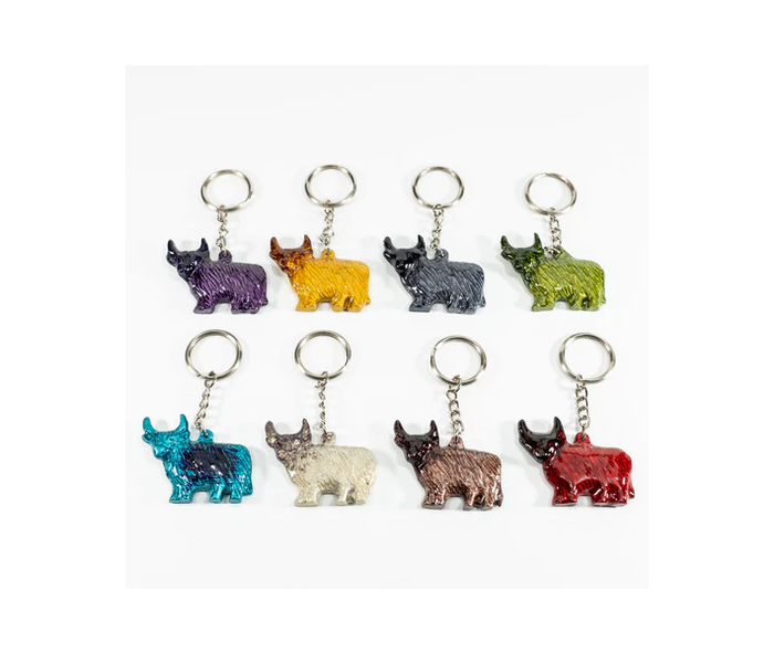 Recycled Aluminium Highland Cow Keyrings - Choice of 8 colours