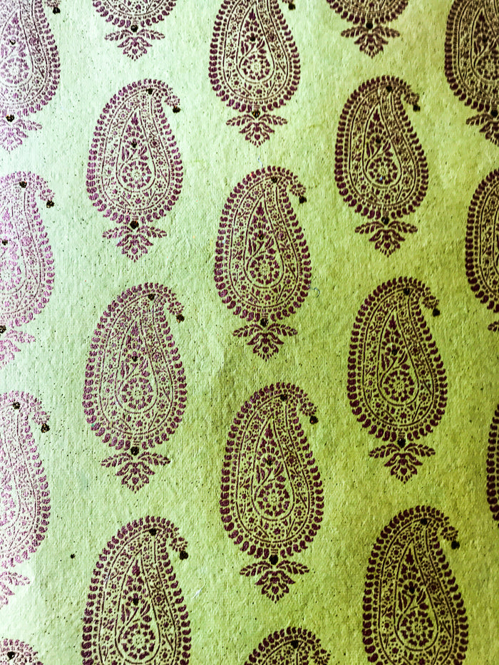 Luxurious Recycled Rag Wrapping Paper - Lime with Gold Paisley
