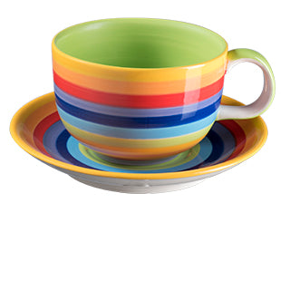 Rainbow Stripe Ceramic Large Cup and Saucer