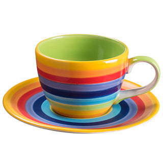 Rainbow Stripe Ceramic Coffee Cup and Saucer