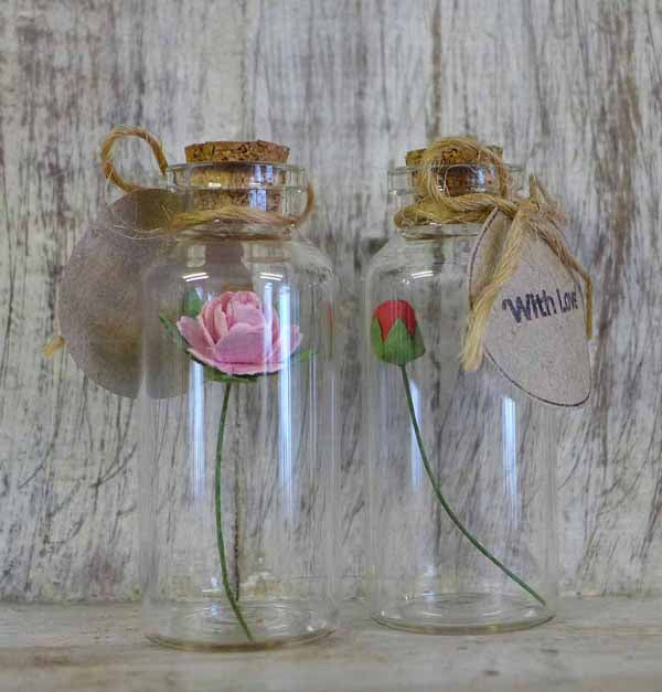 "With Love" Paper Rose in a Bottle