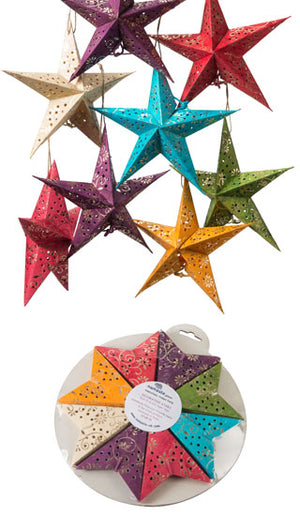 Handmade Paper Gold Flower Batik Stars -Pack of 8