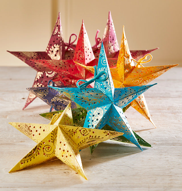 Handmade Paper Stars - Gold Paisley Batik (Pk of 8)