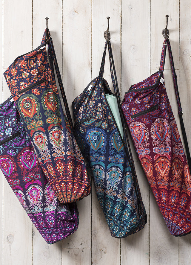 Peacock Print Cotton Yoga Bag - Choice of 4 colours