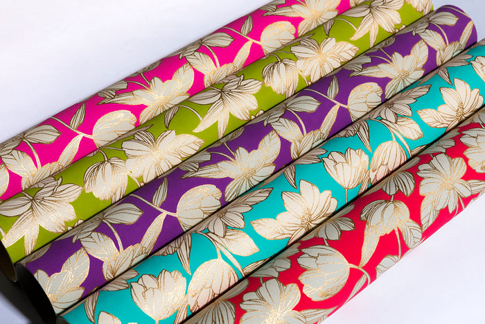 Luxurious Recycled Rag Wrapping Paper- Bold Floral Purple