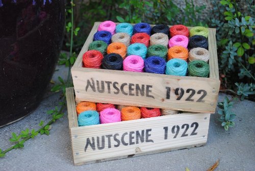 Nutscene: Wooden Crate of Mini Heritage Twines in Multi-colours