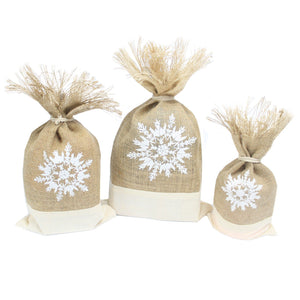 Jute Christmas Gift Pouches - Snowflake (Set of 3)