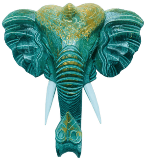 Carved Wooden Elephant Mask - Green