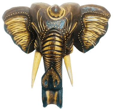 Carved Wooden Elephant Mask - Natural