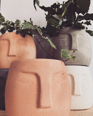 Cement Face Planters - Choice of 3 colours