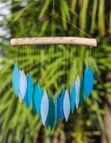 Recycled Glass Windchimes - Blue Falling Leaves