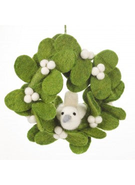 Handmade Felt Christmas tree decoration - Mini Mistletoe Wreath with Dove